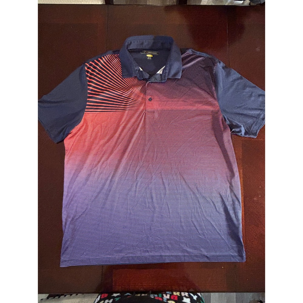 Greg Norman Play Dry Golf Polo Mens XXL Navy Orange Purple Gradient Stripe Shirt